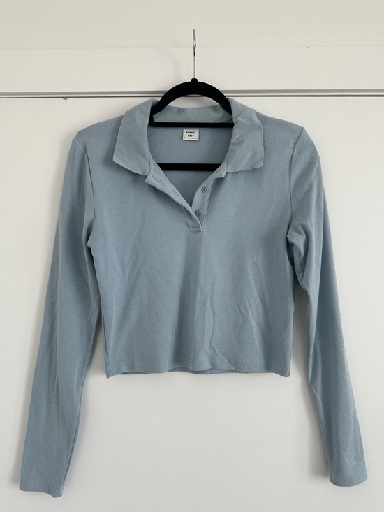Sunday Best Tops - Sunday Best Pale Blue Long-Sleeve Polo Crop Top